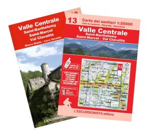 13 - Valle Centrale, Saint-Barthélemy, Saint-Marcel, Val Clavalité carta dei sentieri 1:25.000 IMPERMEABILE